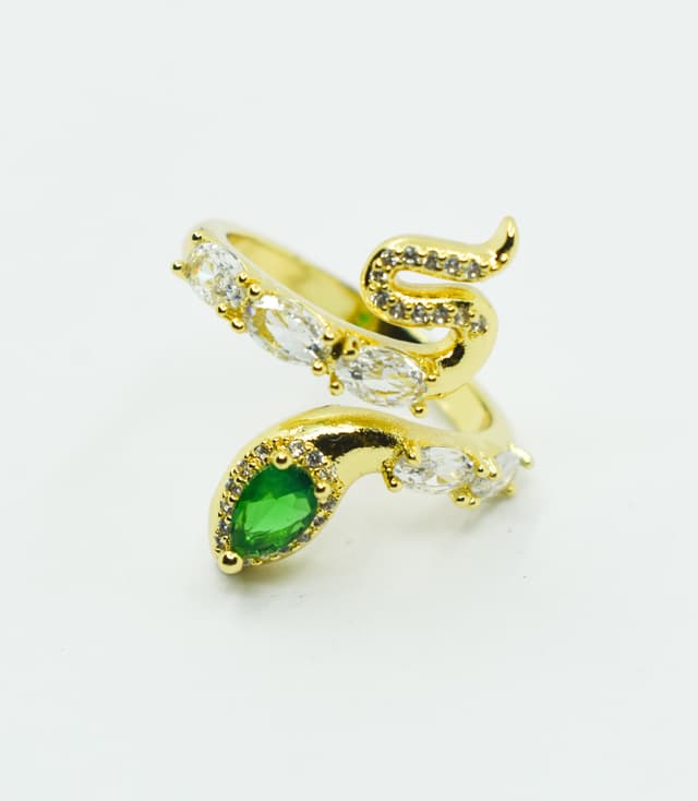 Anillo Dorado Serpiente Esmeralda Y Diam