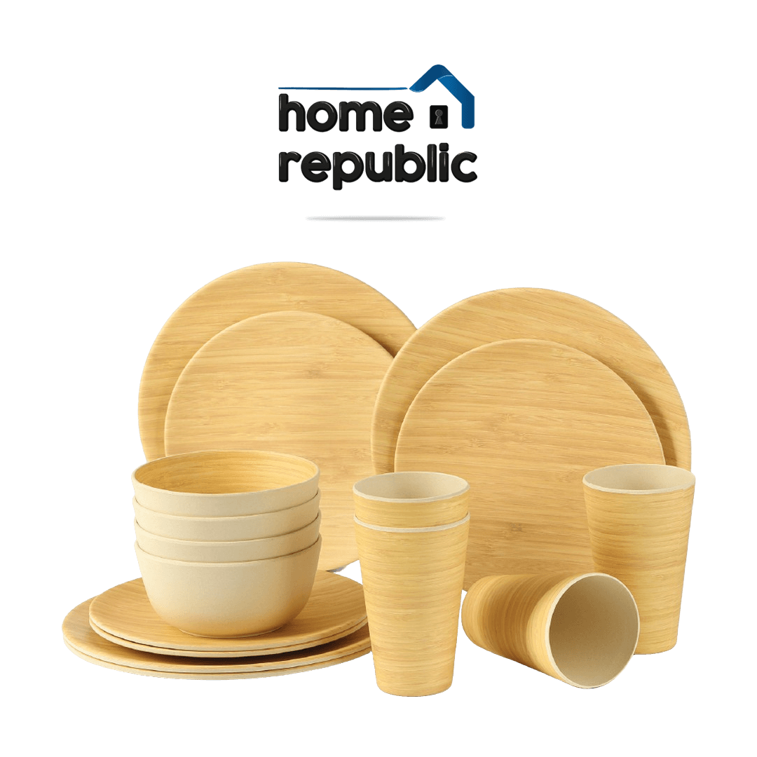 Vajilla En Fibra De Bambu 4 Puestos