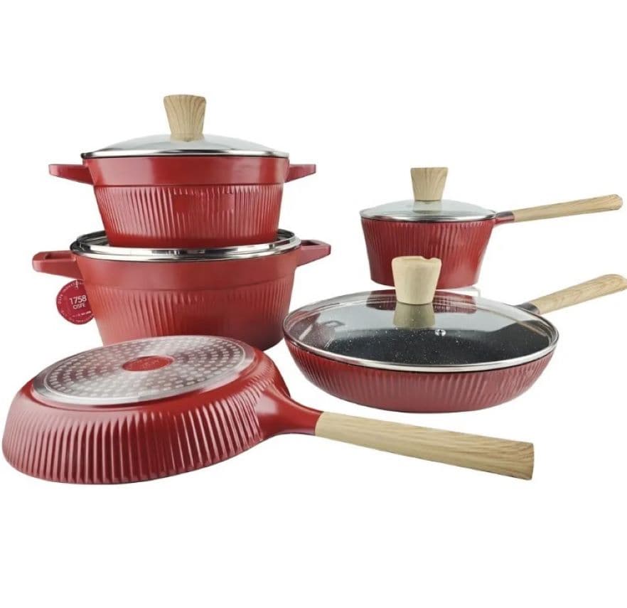 Juego Ollas Sartenes Granito 16 Pz Rojo