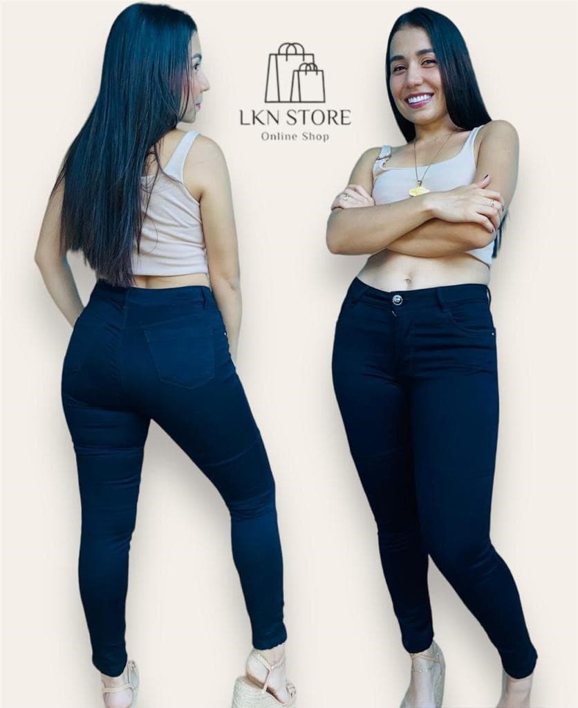 Jeans Skinny De 1 Boton Negro Y Azul